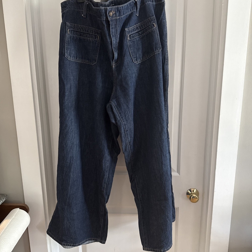 Old Navy Womens 22 Blue Hi Rise Baggy Wide Leg Drapey Denim Pockets Grunge Jeans